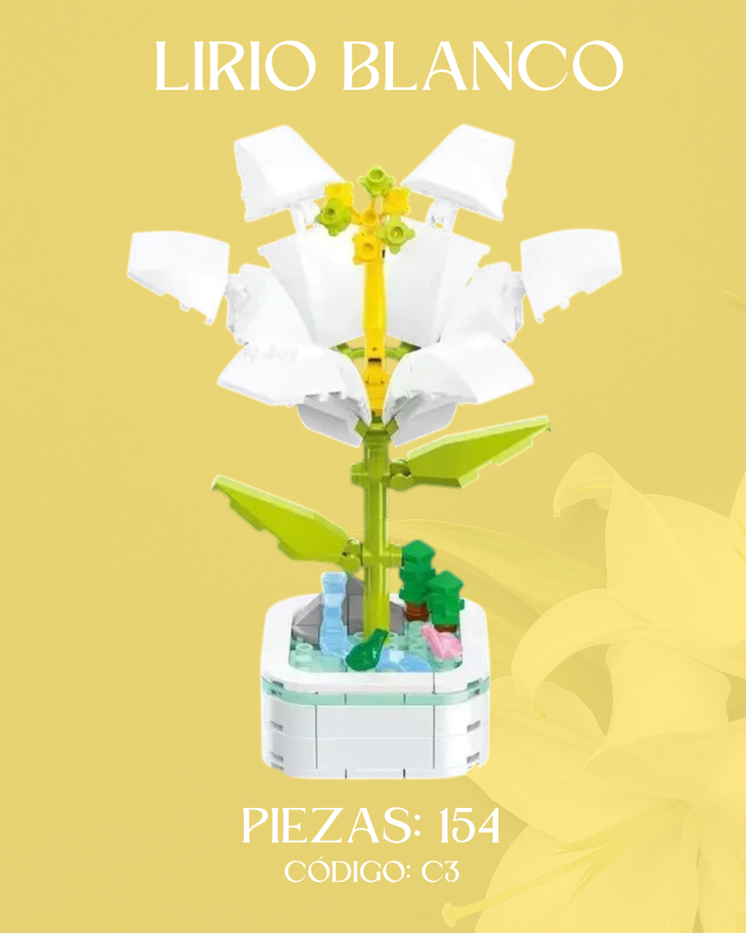 Flor Lirio Blanco: Armable en Bloques