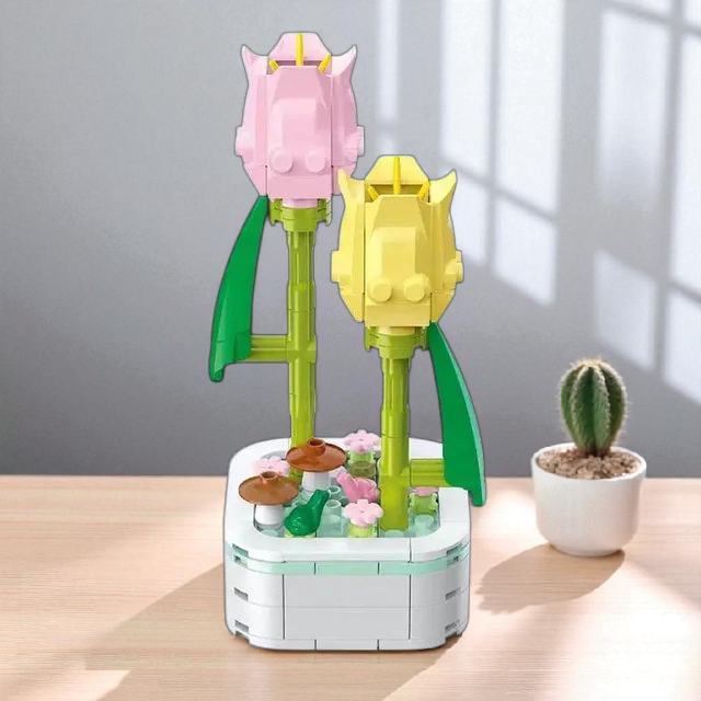 Flor Tulipán Doble: Armable en Bloques