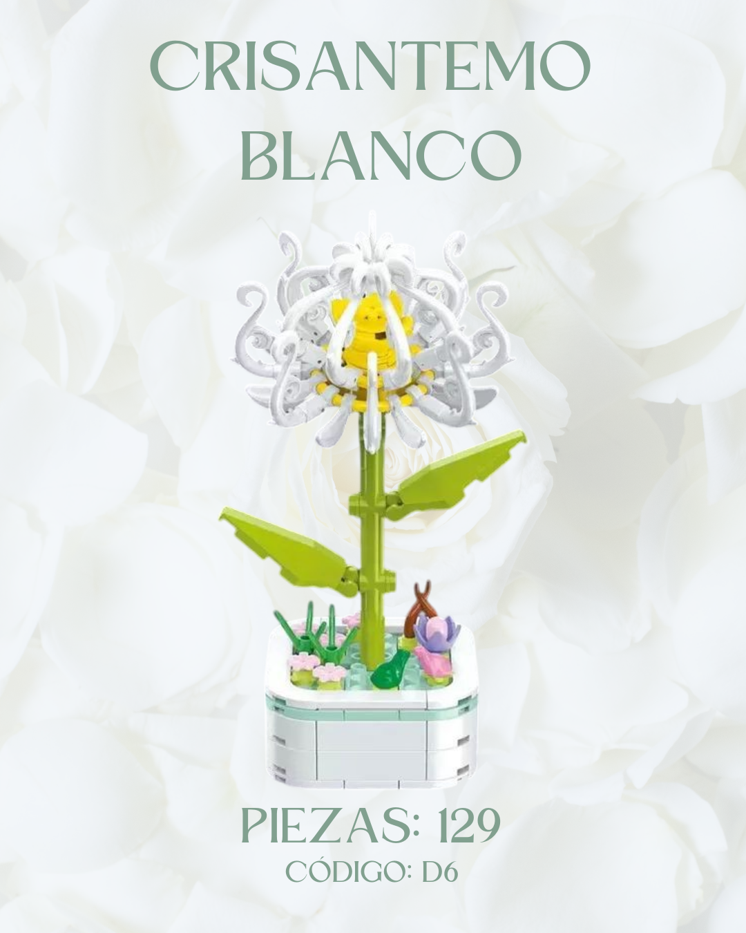 Flor Crisantemo Blanco: Armable en Bloques