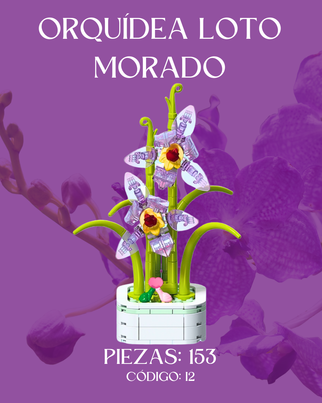 Flor Orquídea Loto Morado: Armable en Bloques